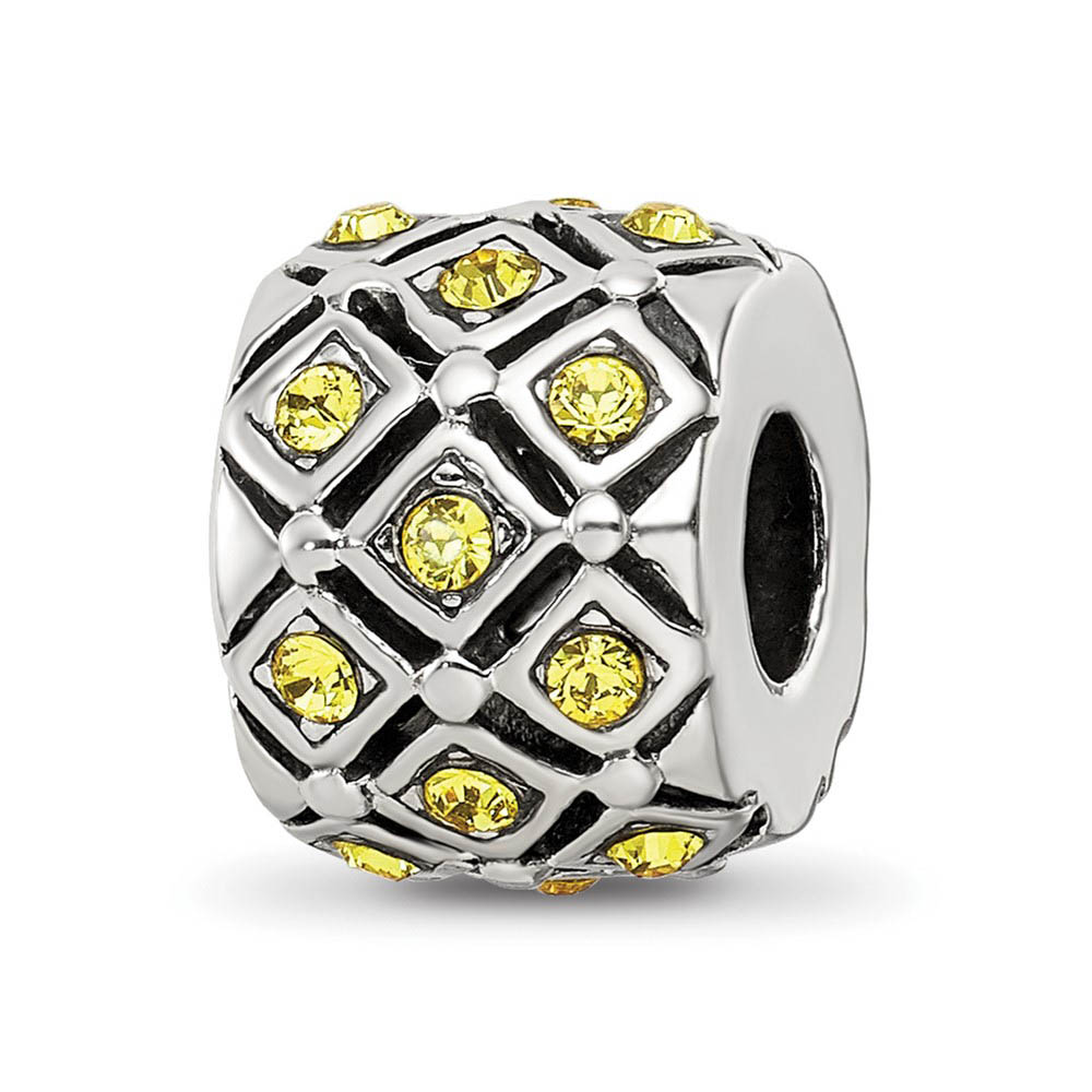 Sterling Silver with Yellow Crystals November Lattice Bead Charm