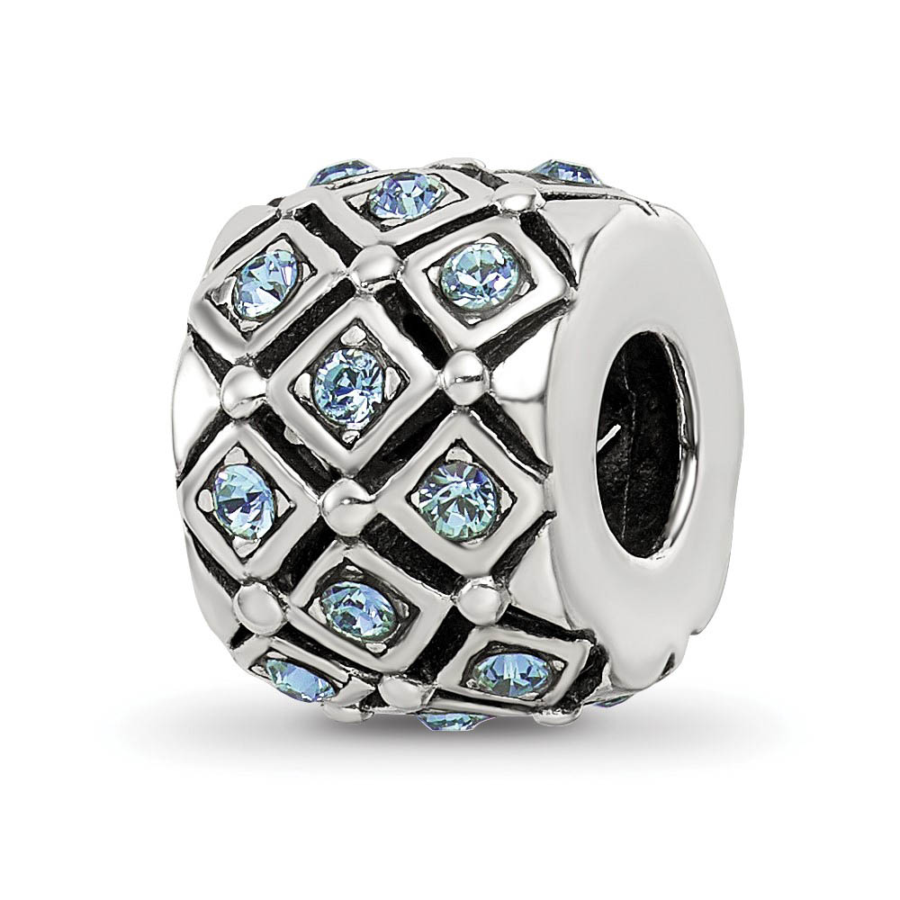 Sterling Silver with Pale Blue Crystals December Lattice Bead Charm