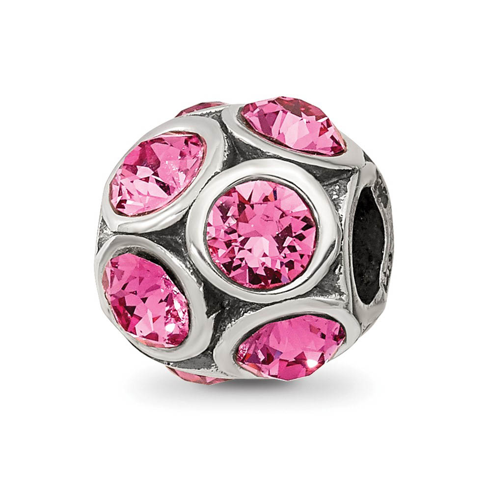 Sterling Silver with Pink Crystals October Bubble Bead Charm