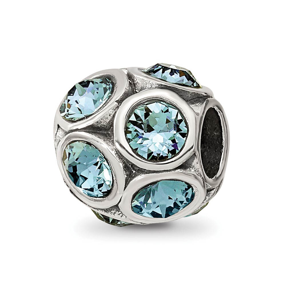 Sterling Silver with Pale Blue Crystals December Bubble Bead Charm
