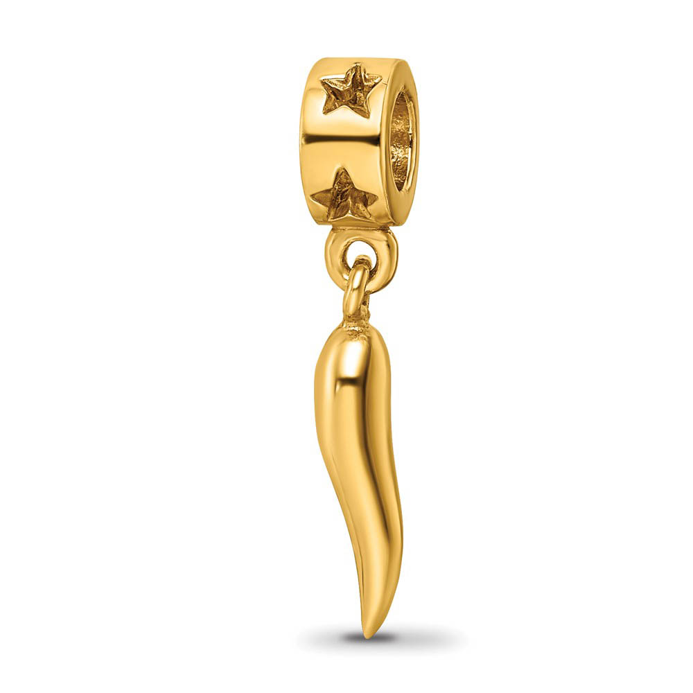 14k Yellow Gold Plated Sterling Silver Italian Horn Dangle Bead Charm