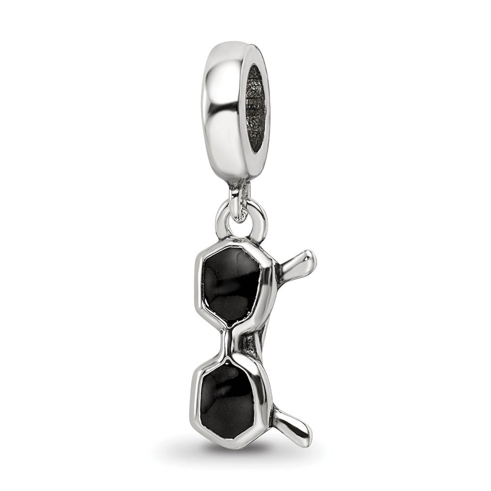 Sterling Silver & Black Enamel Sunglasses Dangle Bead Charm