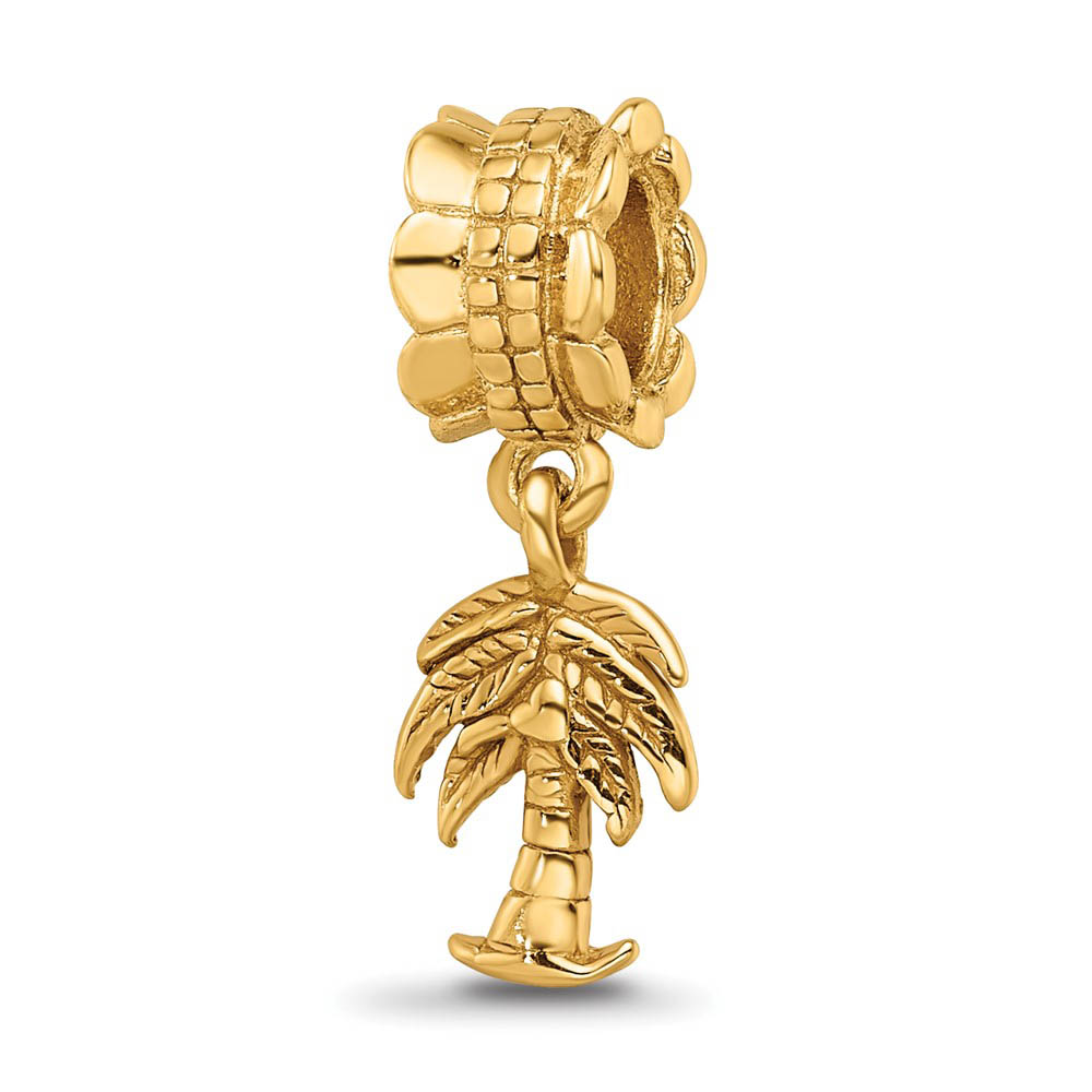 14k Yellow Gold Plated Sterling Silver Palm Tree Dangle Bead Charm