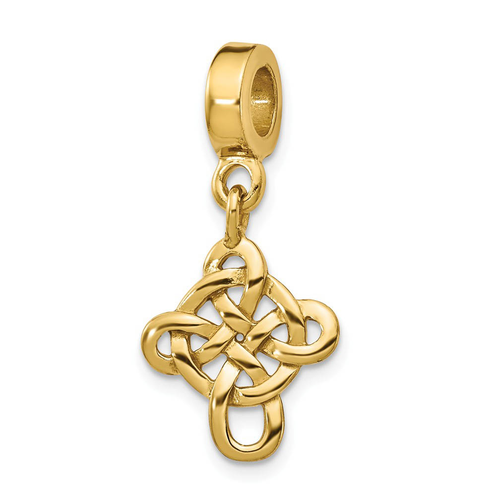 14k Yellow Gold Plated Sterling Silver Celtic Cross Dangle Bead Charm