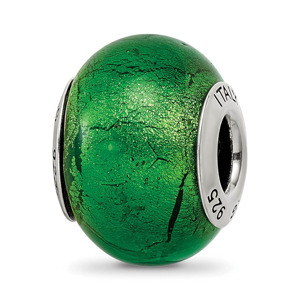 Green Italian Murano Glass & Sterling Silver Bead Charm