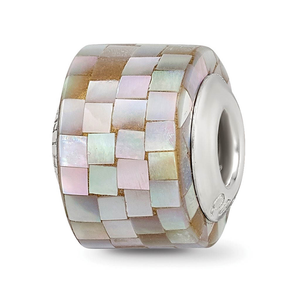 Gray Mother of Pearl Mosaic Glass & Sterling Silver Bead Charm
