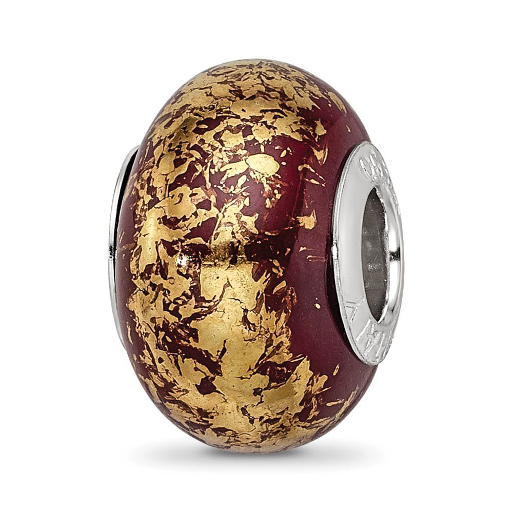 Brown with Gold Foil Ceramic and Sterling Silver Bead Charm
