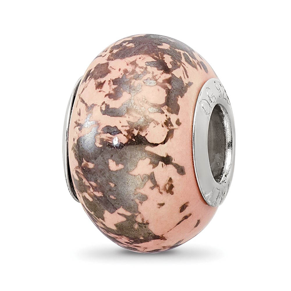 Pink with Platinum Foil Ceramic and Sterling Silver Bead Charm