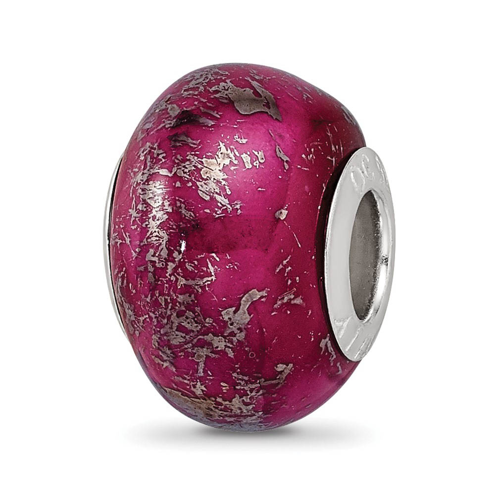 Dark Pink with Platinum Foil Ceramic and Sterling Silver Bead Charm
