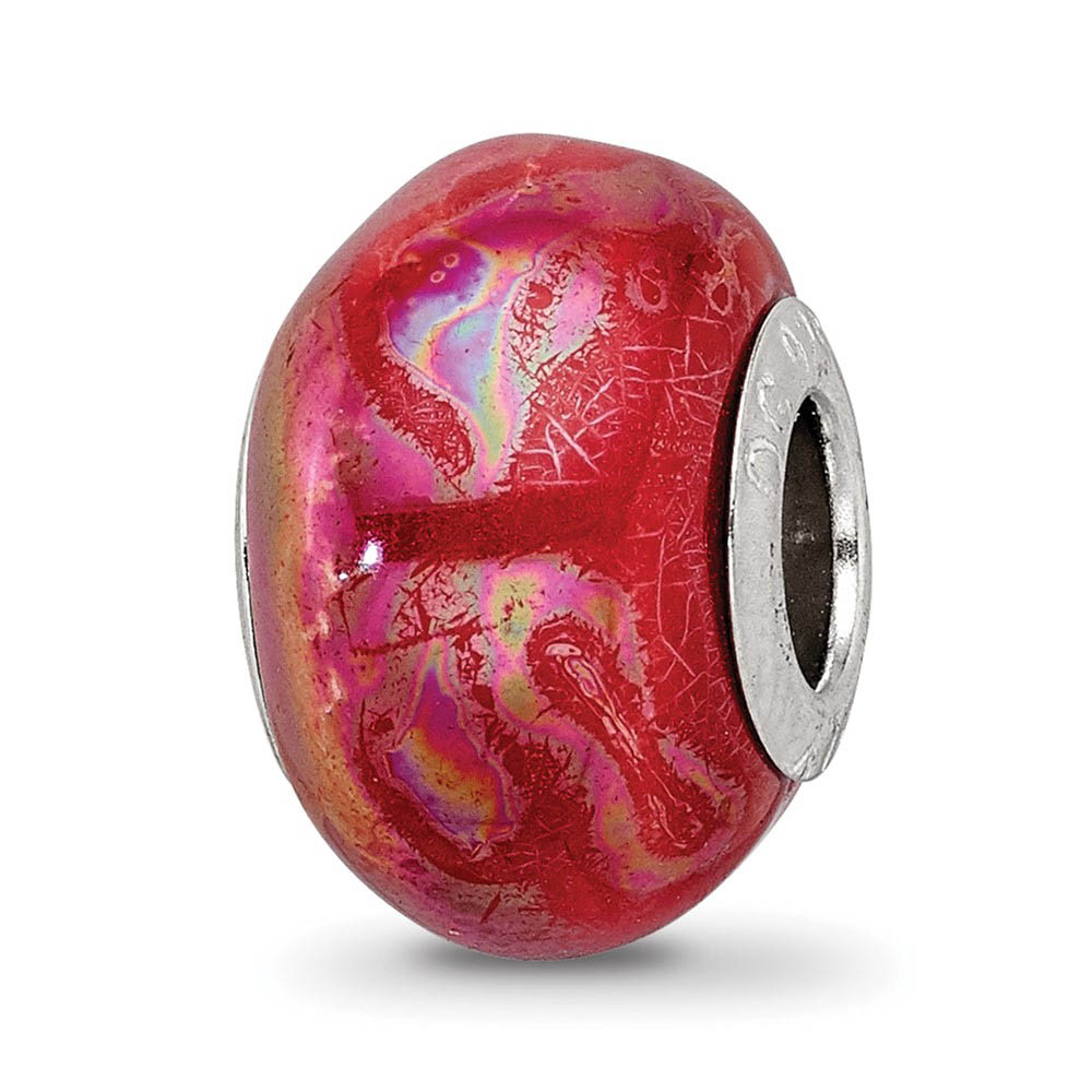 Iridescent Orange / Pink Ceramic and Sterling Silver Bead Charm