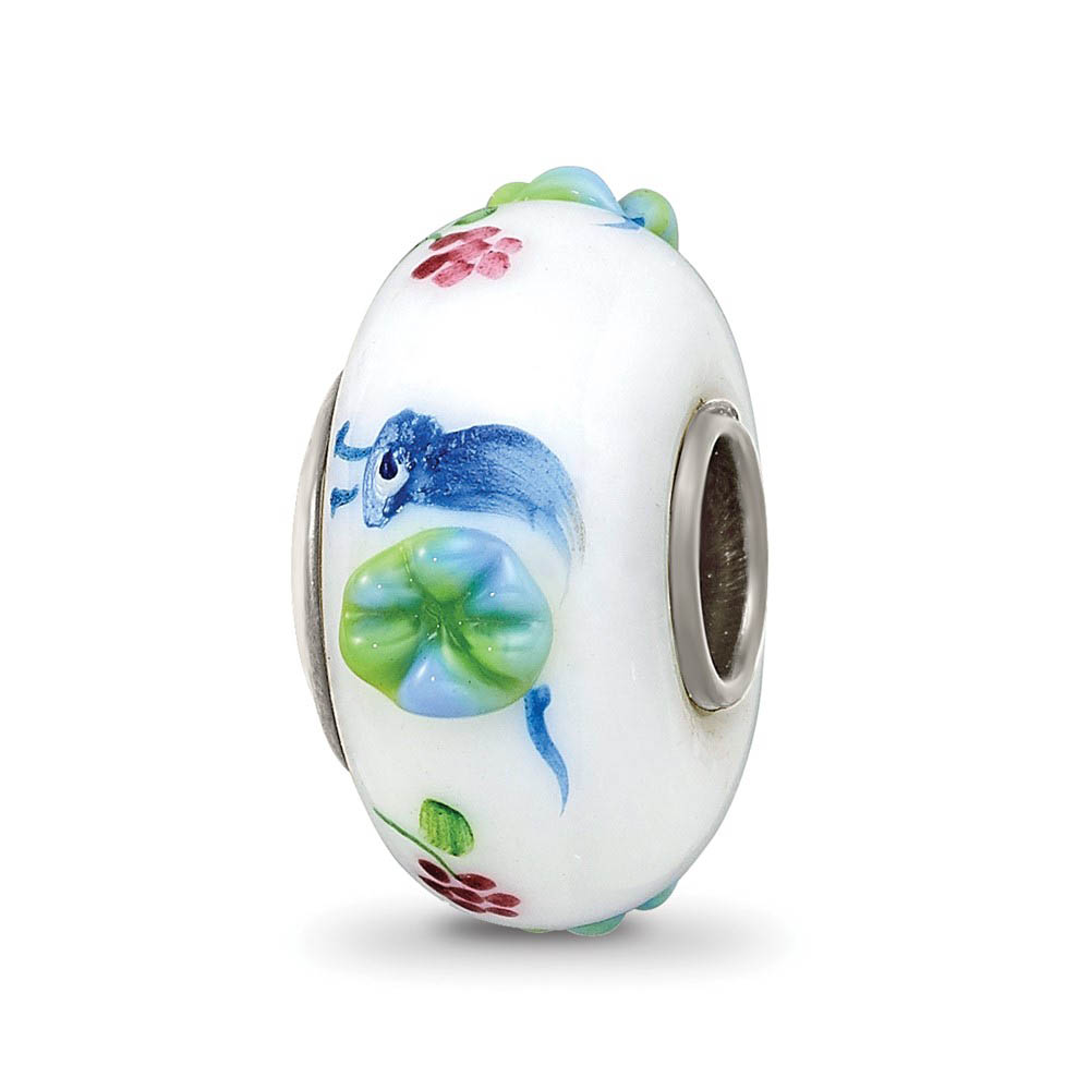 Fenton Hand Painted Snails & Grapes Glass & Sterling Silver Bead Charm