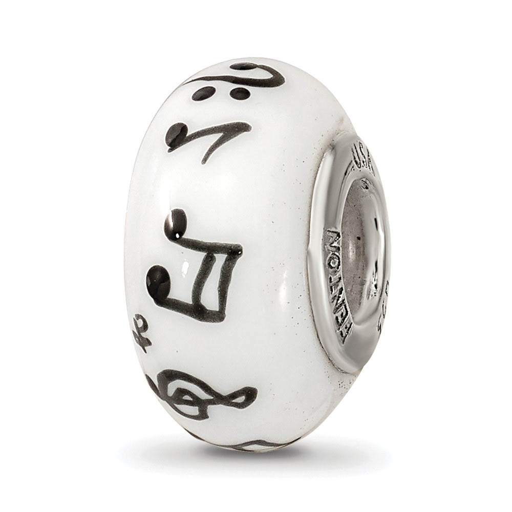 Fenton White Music Notes Glass & Sterling Silver Bead Charm