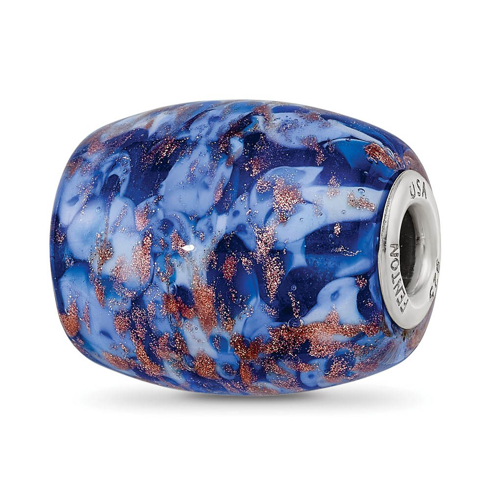 Fenton Blue with Danube Glass & Sterling Silver Barrel Bead Charm