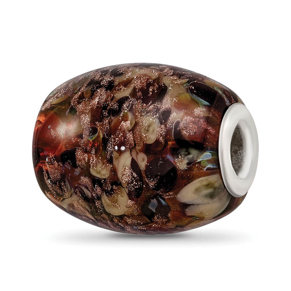 Fenton Multicolor Calico Kitty Glass & Sterling Silver Bead Charm