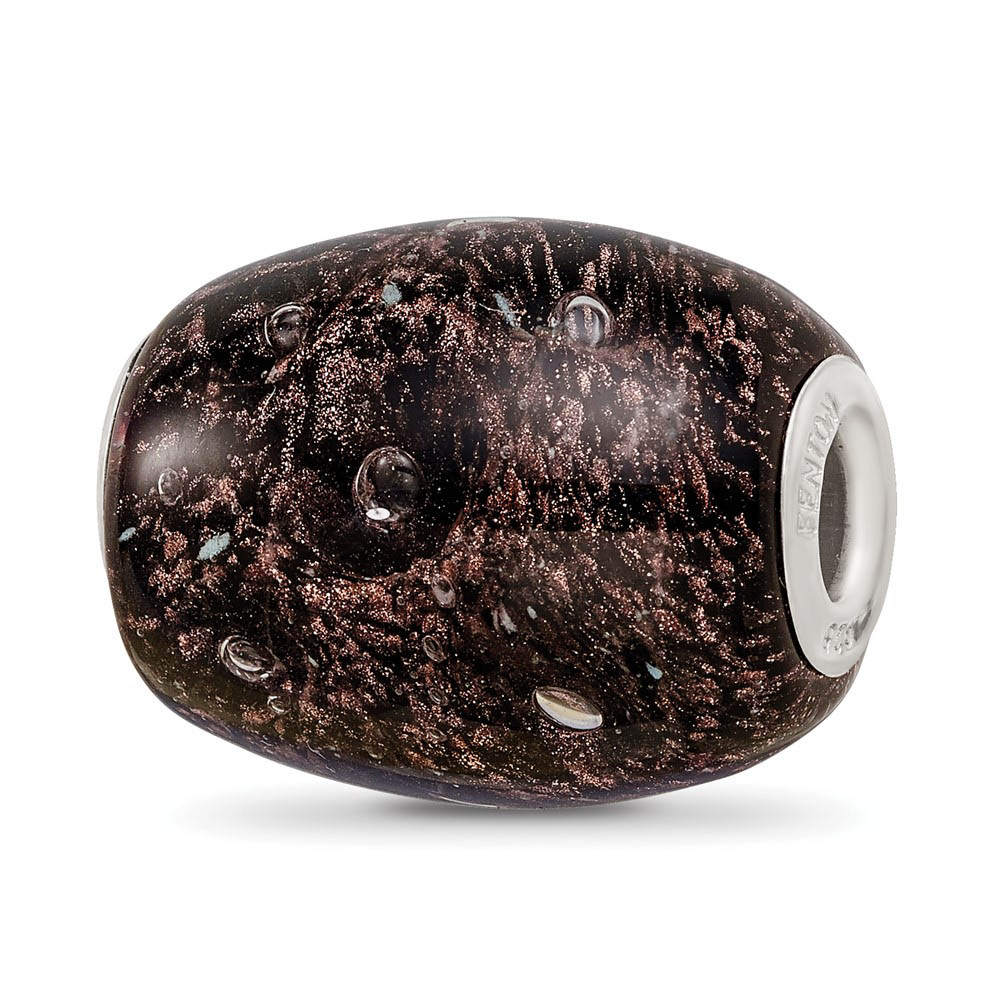 Fenton Blk Midnight Illusion Glass & Sterling Silver Barrel Bead Charm