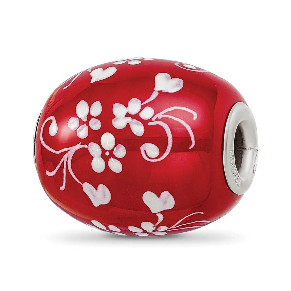 Fenton Red Floral Hearts Glass & Sterling Silver Bead Charm