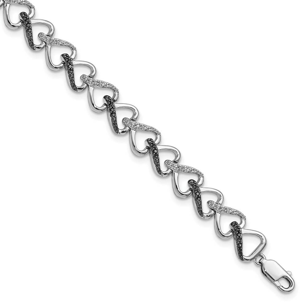 Black &amp; White Diamond 8mm Heart Bracelet in Sterling Silver, 7.5 Inch