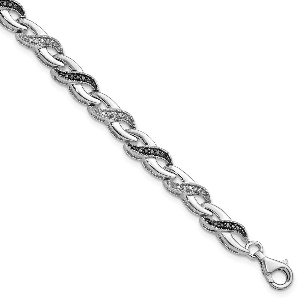 Black &amp; White Diamond Infinity Bracelet in Sterling Silver, 7.5 Inch