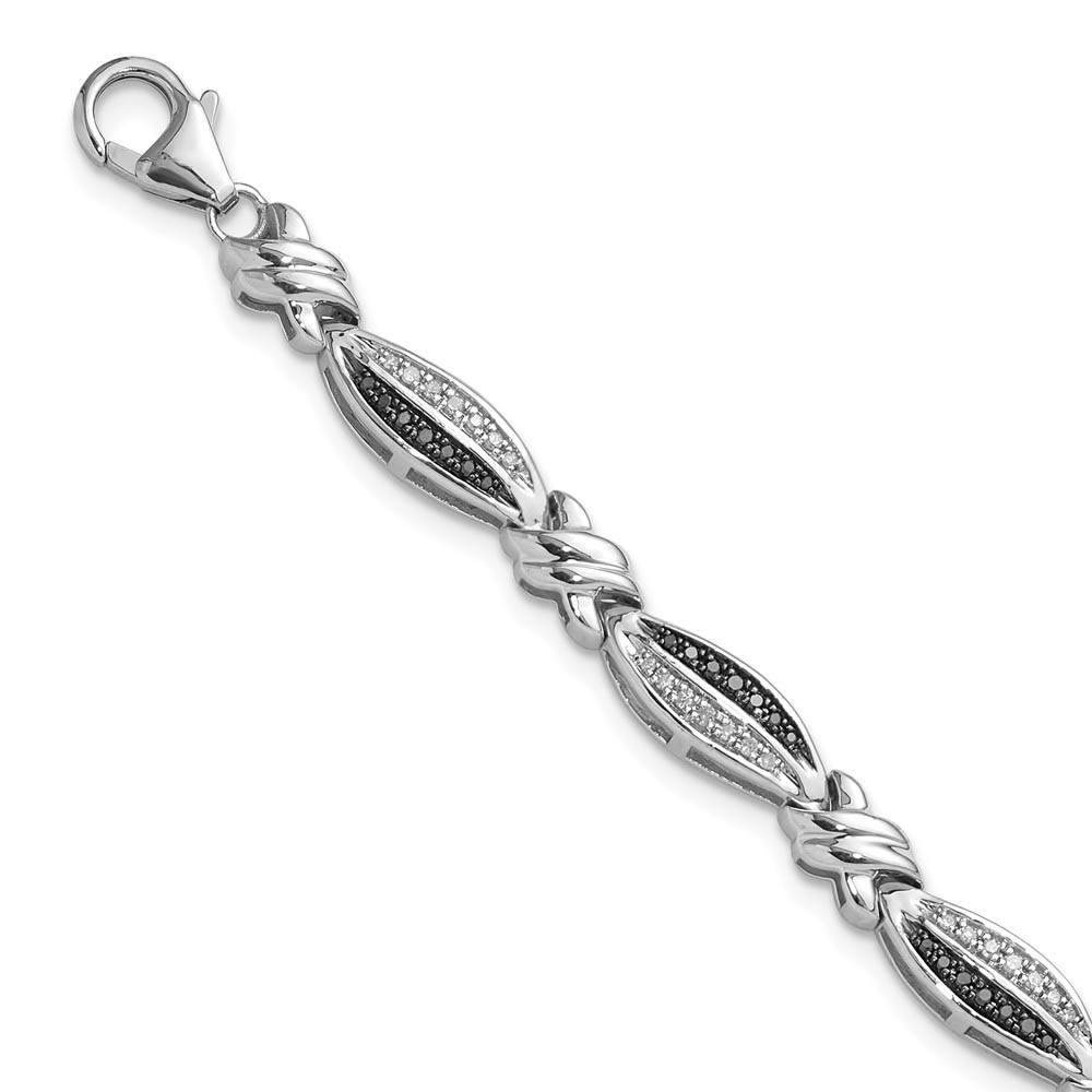 Black &amp; White Diamond Swirl Link Bracelet in Sterling Silver, 7.5 Inch