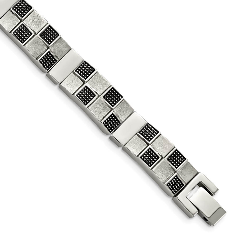 Men&#039;s 11mm Checkered Stainless Steel Bracelet, 8.25 Inch