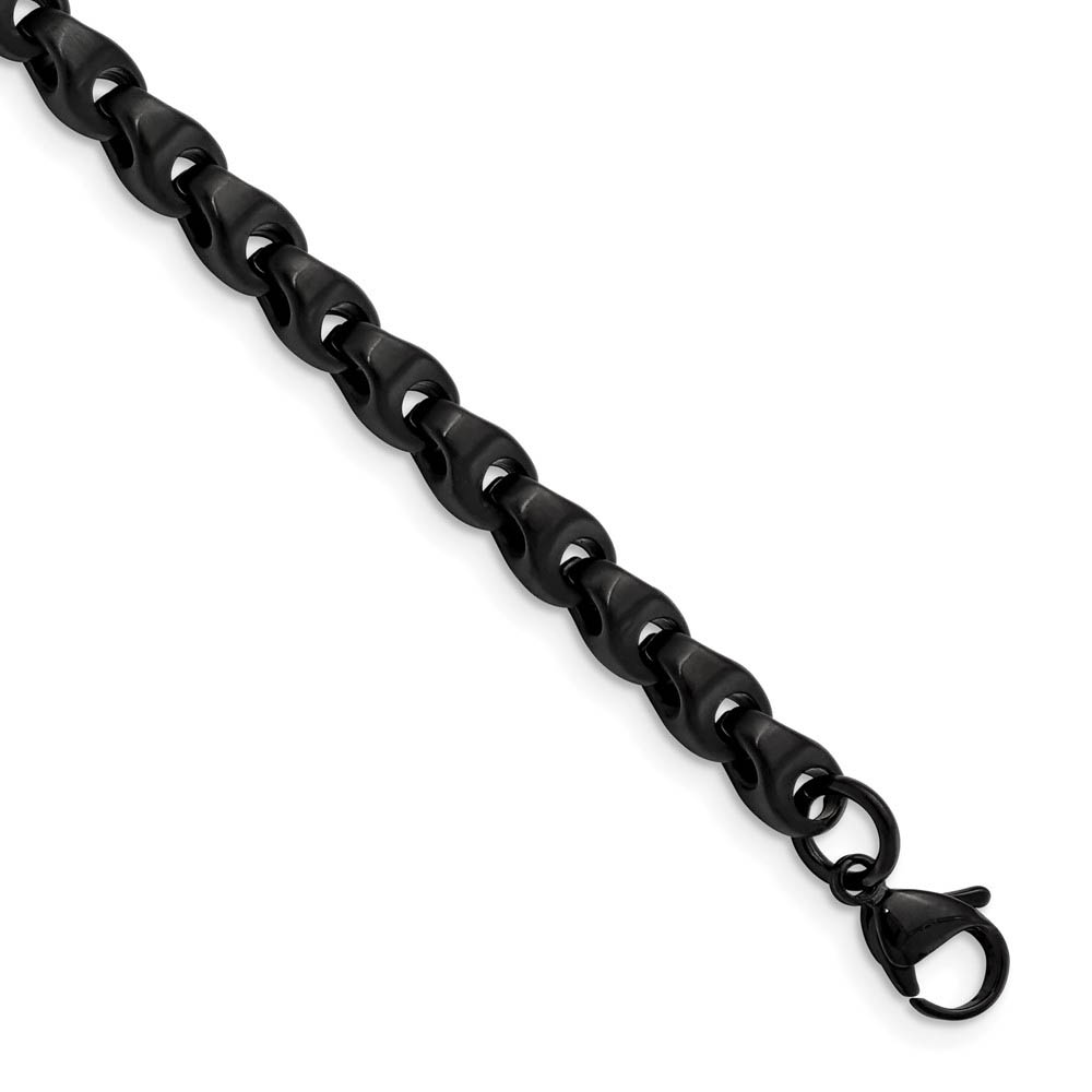 Men&#039;s 6mm Black Plated Stainless Steel Chain Link Bracelet, 9 Inch