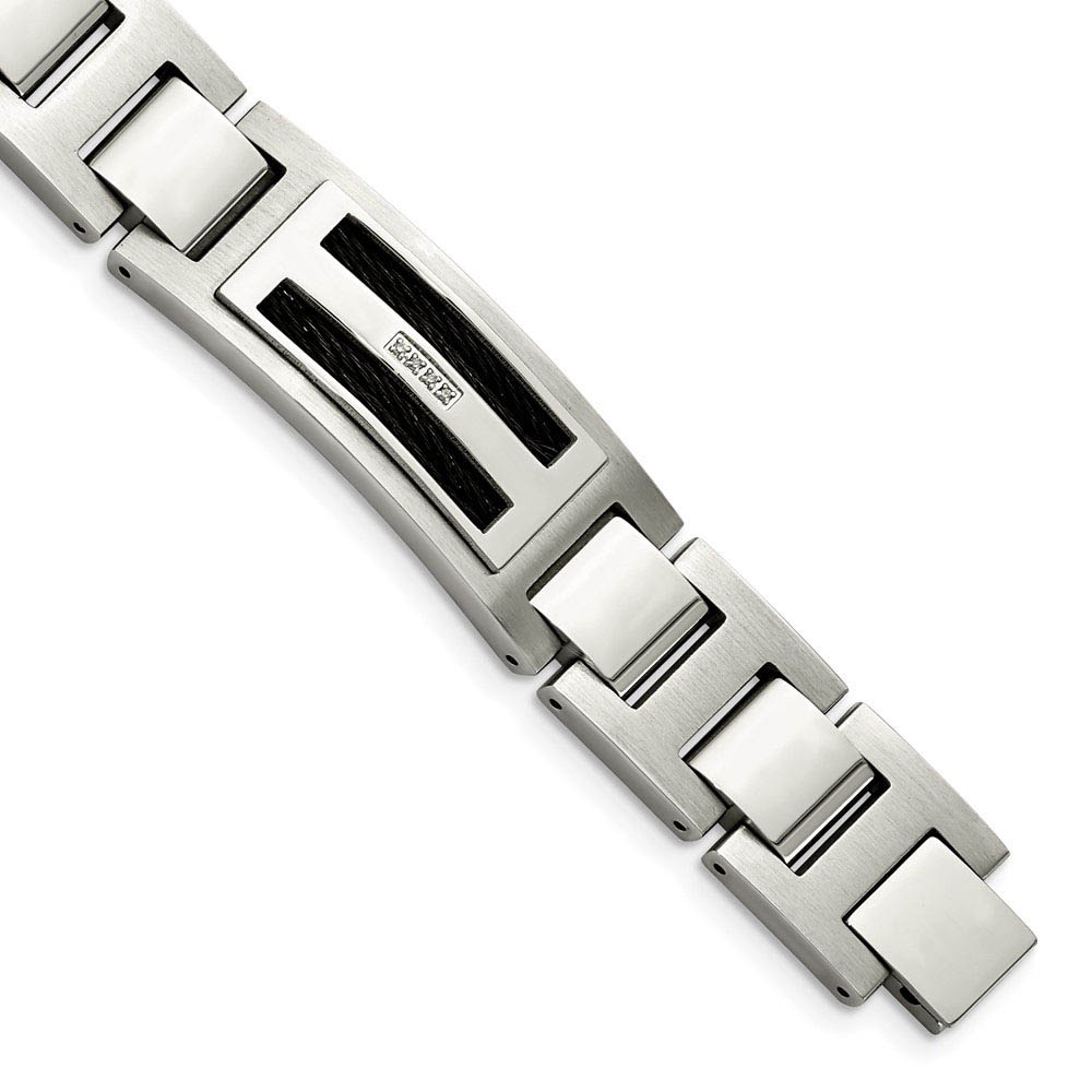 Men&#039;s 14mm Two Tone Stainless Steel &amp; Diamond Link Bracelet, 8.75 Inch