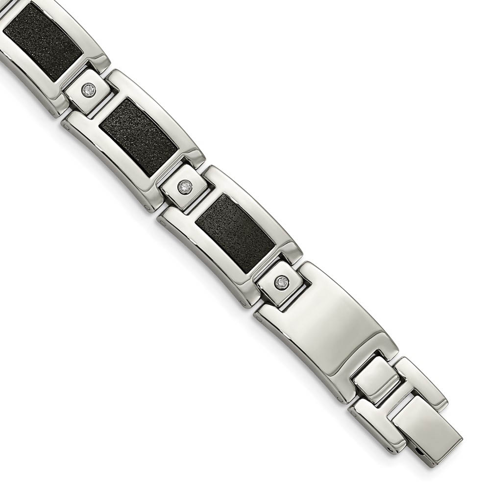 Mens Stainless Steel Diamond Polished &amp; Laser Cut Bracelet, 8.25 Inch