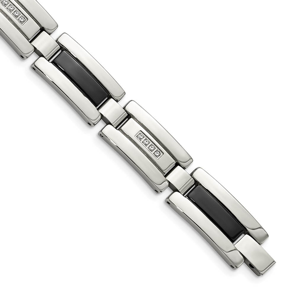 Mens 12mm Polished Two Tone Stainless Steel & Diamond Bracelet, 8.5 In