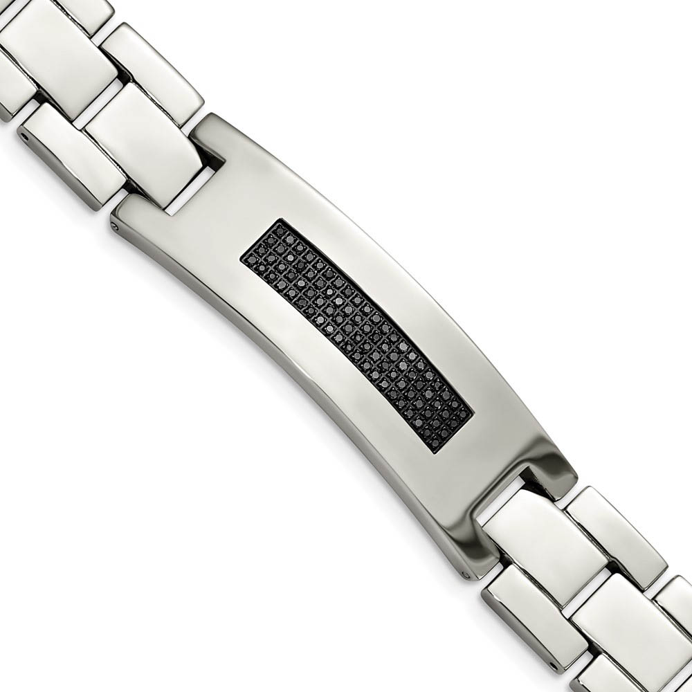 Men&#039;s 18mm Stainless Steel &amp; Black Diamond I.D. Bracelet, 8.25 Inch