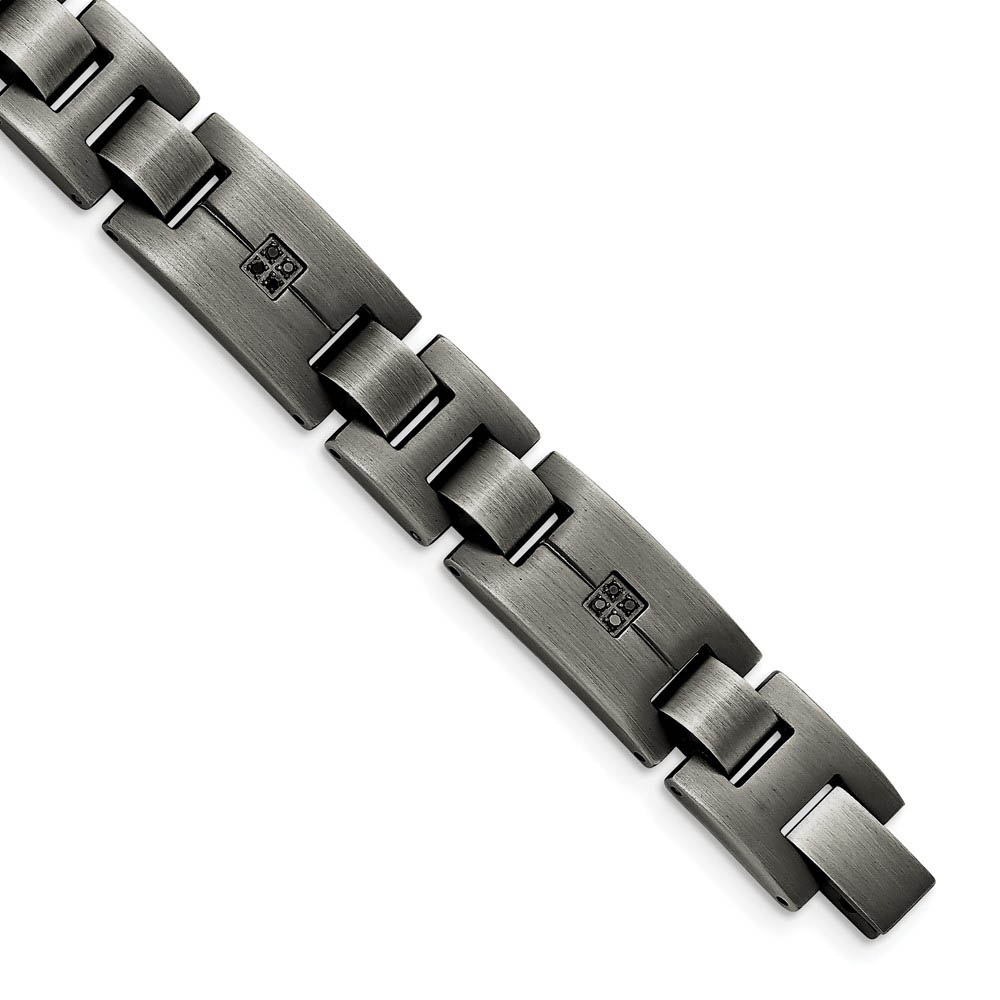 Mens Antiqued Brushed Stainless Steel &amp; Black Diamond Bracelet, 9 Inch