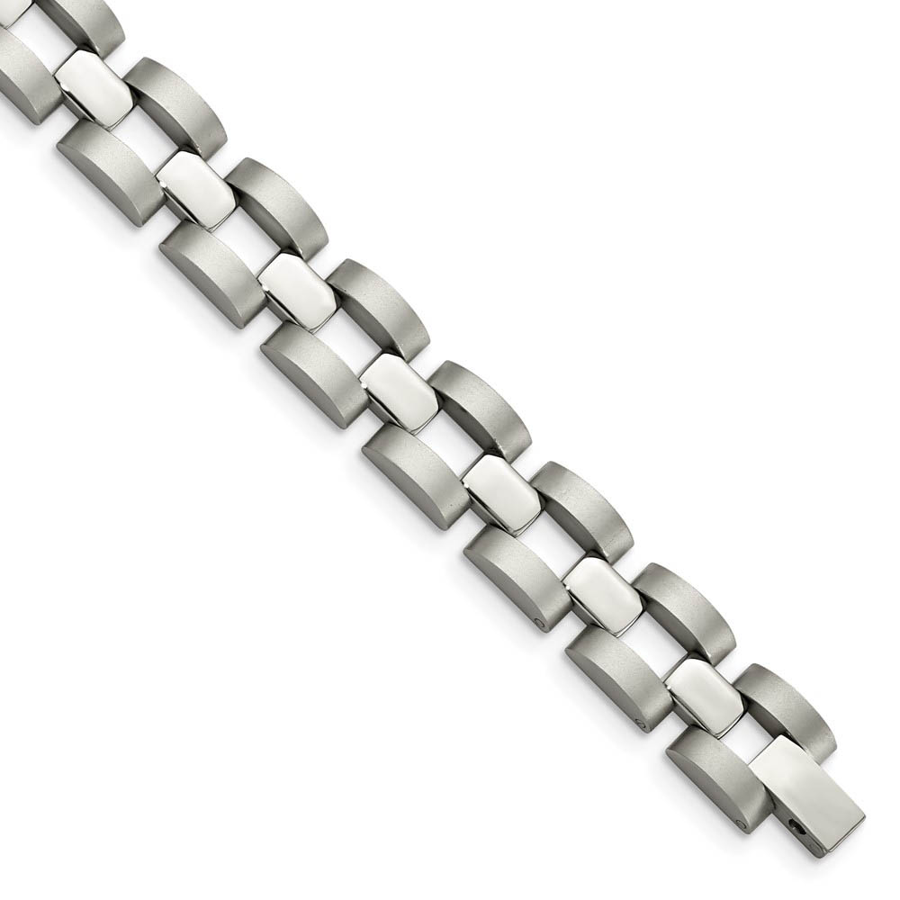 Mens 12mm Stainless Steel Polished &amp; Matte Open Link Bracelet, 8.25 In