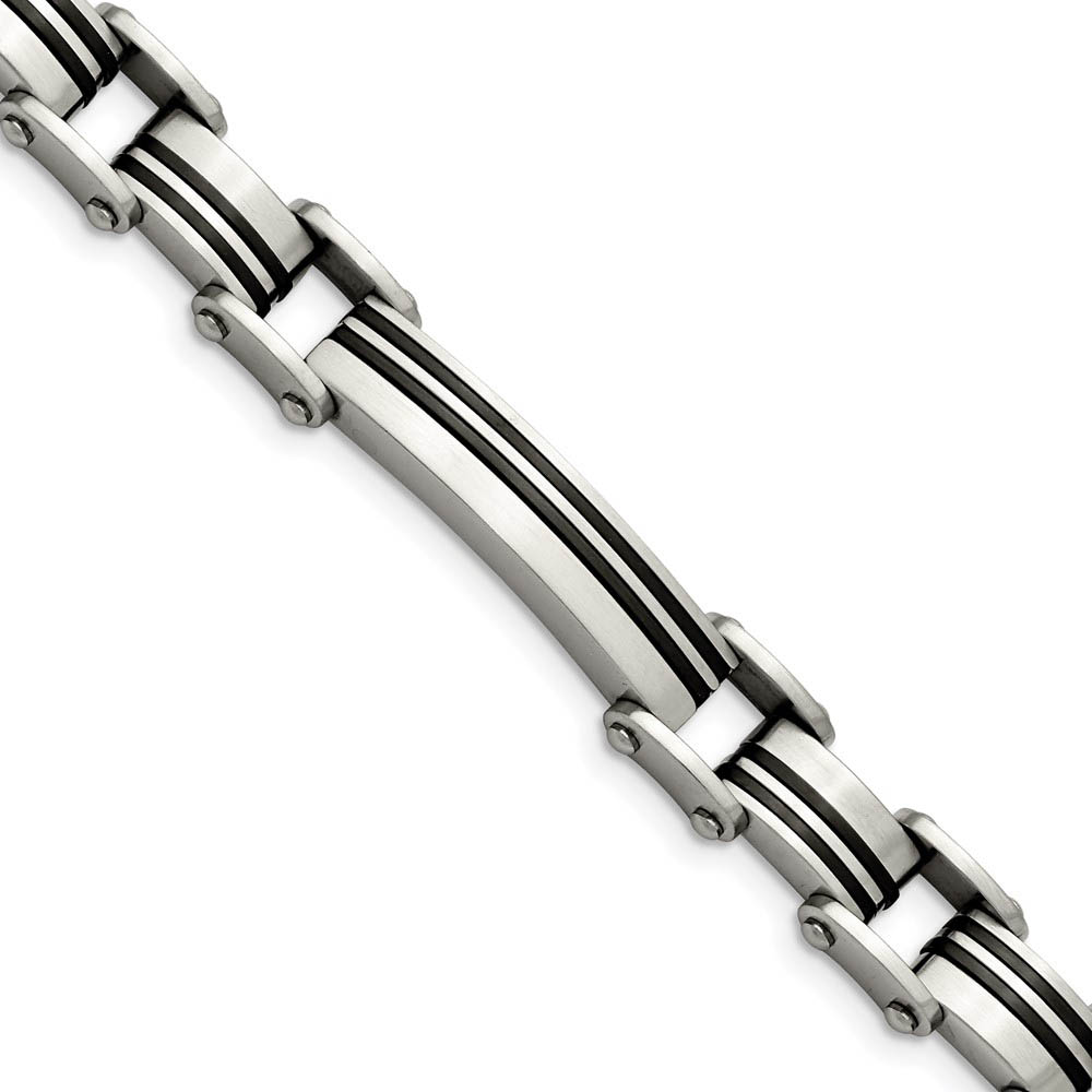 Men's 12mm Stainless Steel Black Plated Striped Bracelet