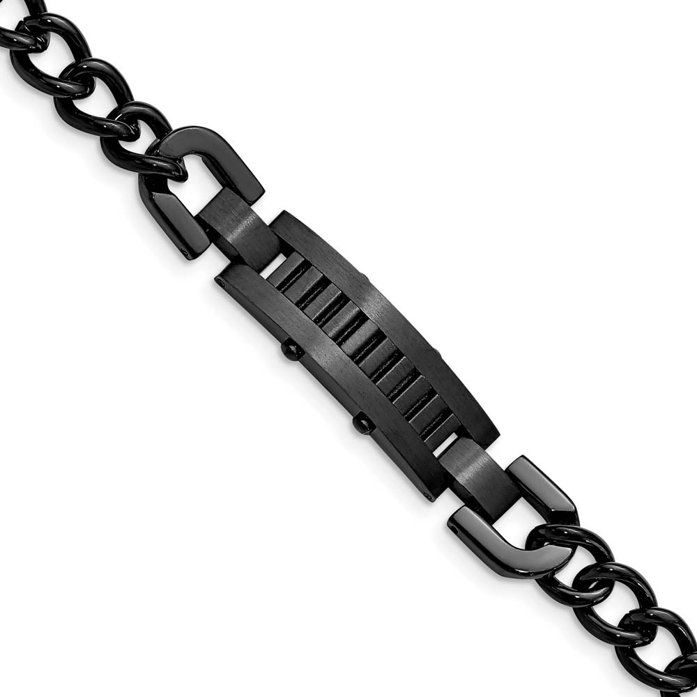 Men&#039;s 11mm Black Plated Stainless Steel I.D. Bracelet, 8.25 Inch