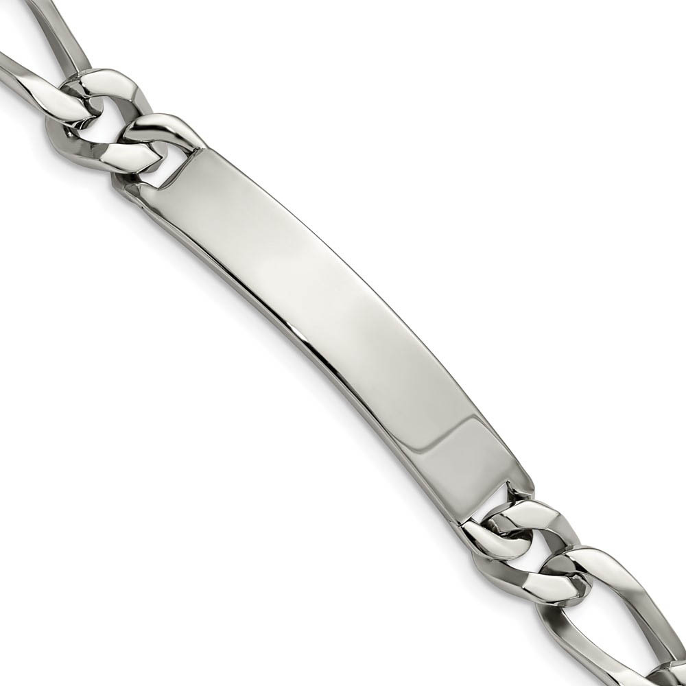 Men&#039;s 10mm Polished Stainless Steel Figaro Link I.D. Bracelet, 9.25 In