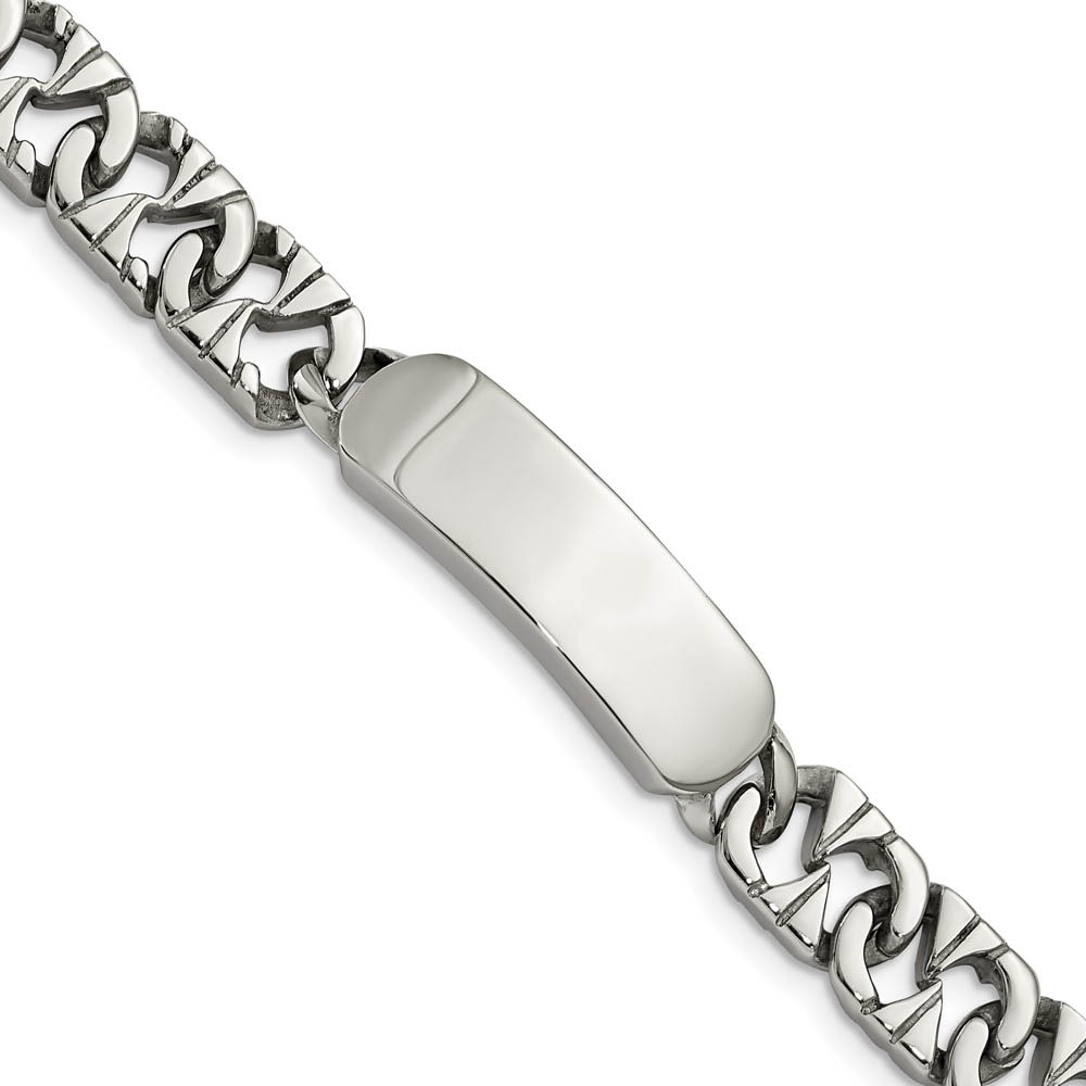 Men&#039;s 10mm Polished Stainless Steel Fancy Link I.D. Bracelet, 8.5 Inch