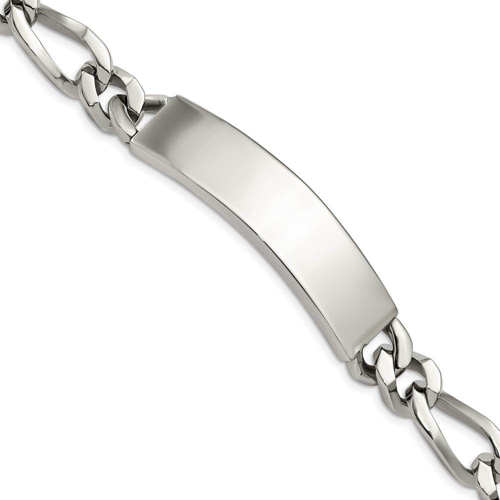 Men&#039;s 11mm Polished Stainless Steel Figaro Link I.D. Bracelet, 9 Inch