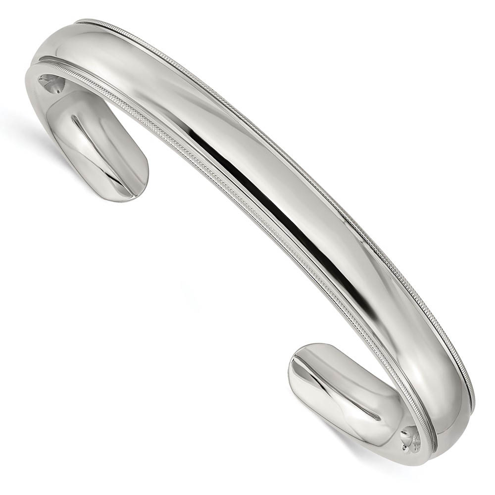 Men&#039;s Stainless Steel 9mm Polished and Grooved Cuff Bracelet