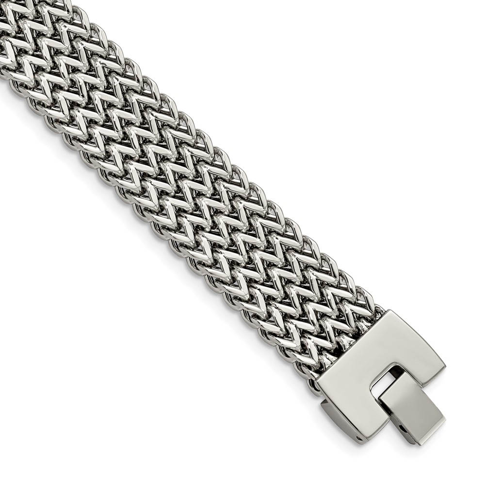 Men&#039;s 16mm Polished Stainless Steel Woven Bracelet, 7.5 Inch