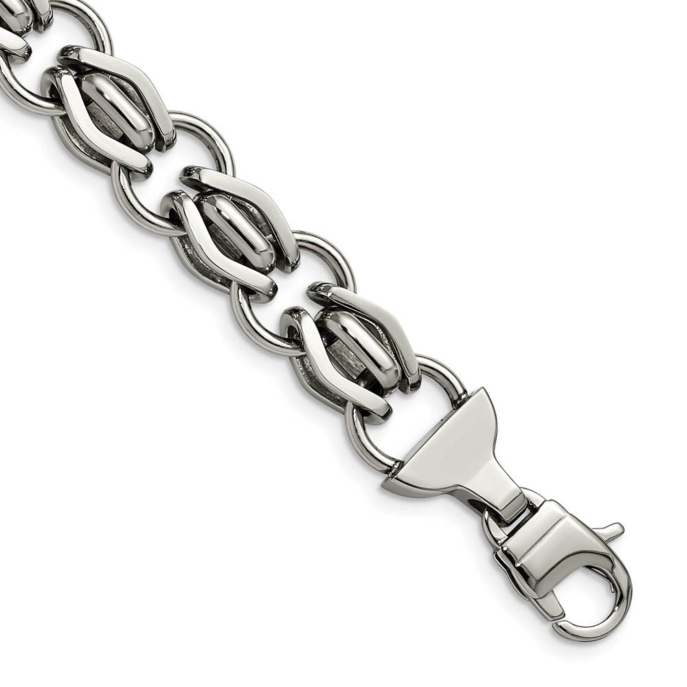 Men&#039;s 13mm Polished Stainless Steel Fancy Link Bracelet, 8.75 Inch