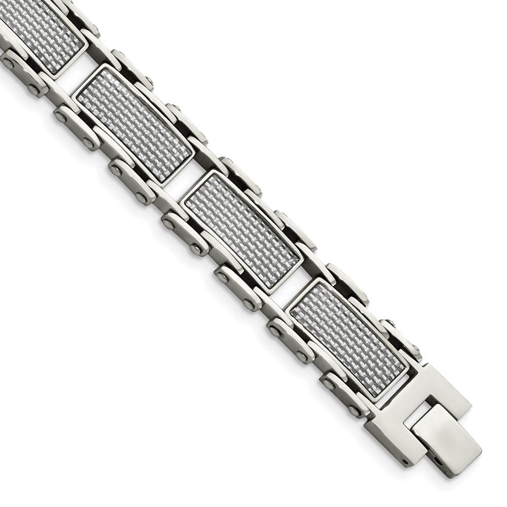 Men&#039;s 14mm Stainless Steel &amp; Gray Carbon Fiber Inlay Bracelet, 8.5 In