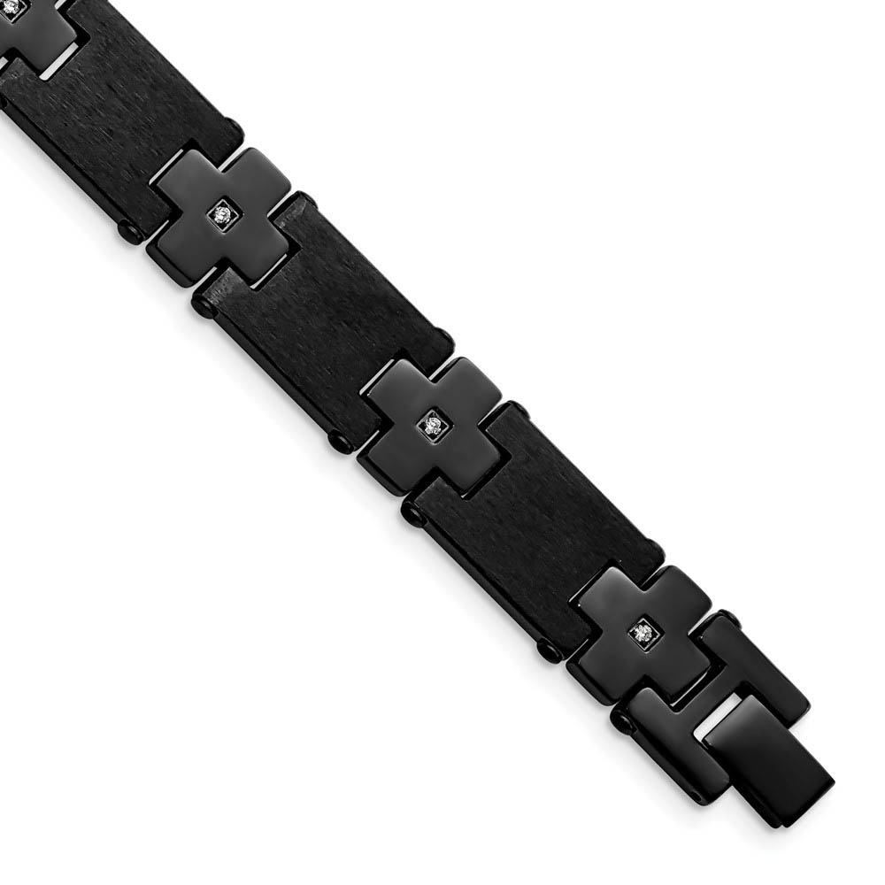 Men's 13mm Black Plated Stainless Steel & CZ Cross Bracelet