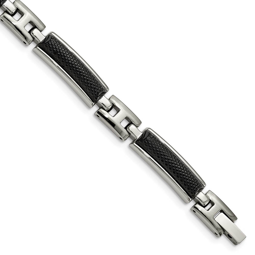 Men's 9mm Two Tone Stainless Steel Textured Link Bracelet