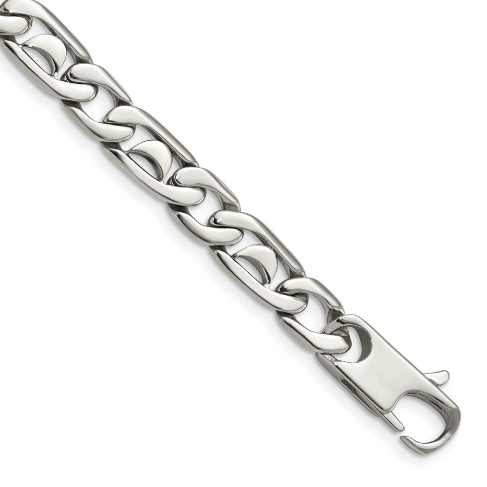 Men's 10mm Polished Stainless Steel Fancy Curb Chain Bracelet