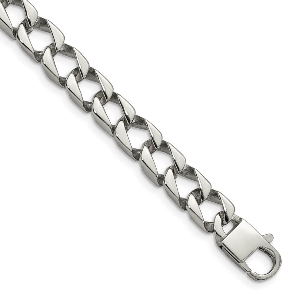 Mens 8mm Polished Stainless Steel Square Curb Chain Bracelet
