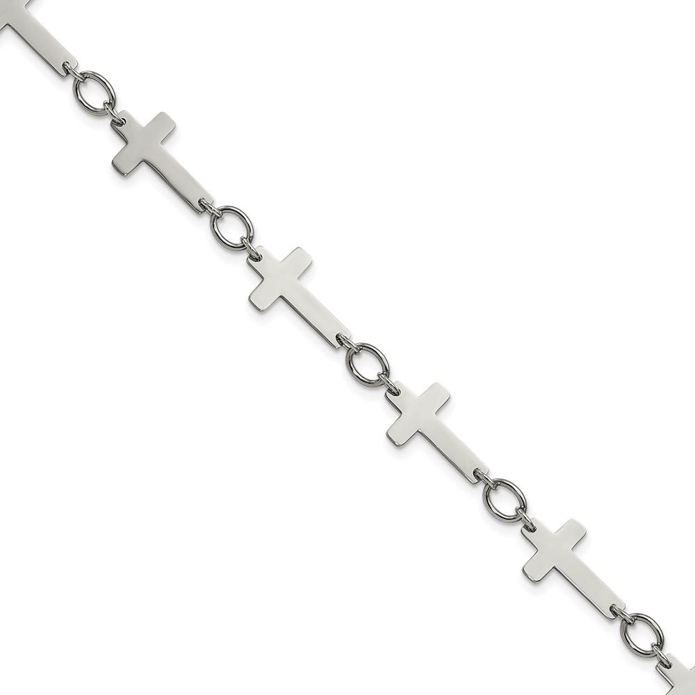 Polished Stainless Steel Sideways Cross Link Anklet