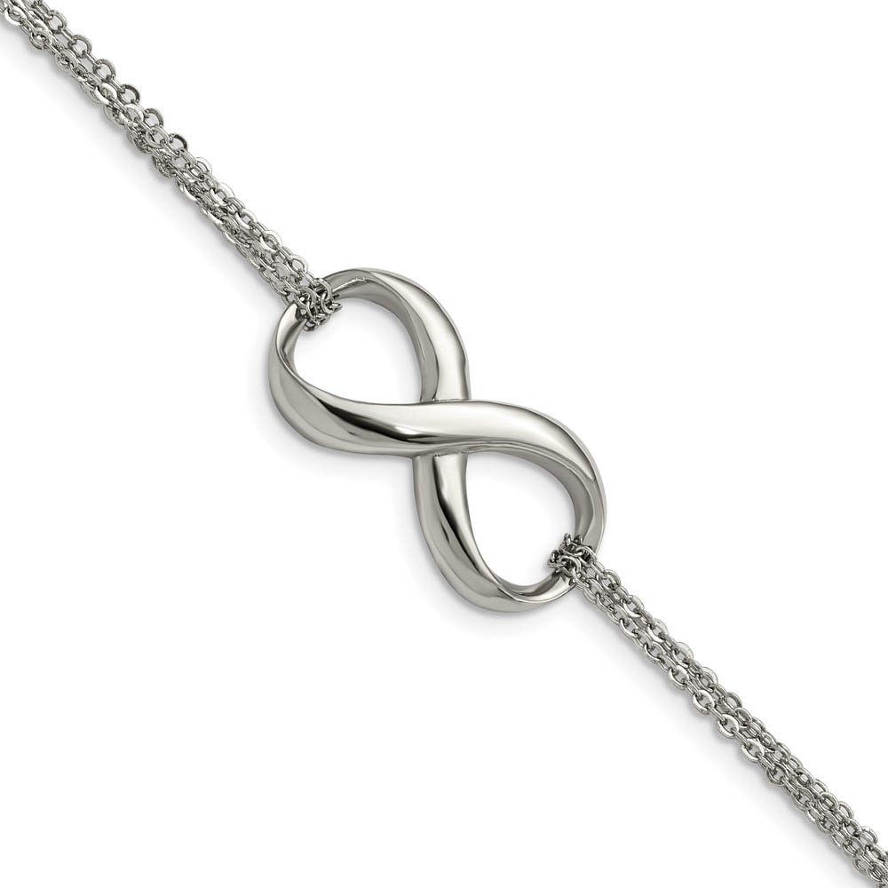 Infinity Symbol Double Strand Bracelet in Stainless Steel, 7.5 Inch