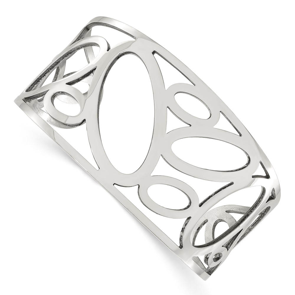 36mm Stainless Steel Polished Ovals Tapered Cuff Bracelet