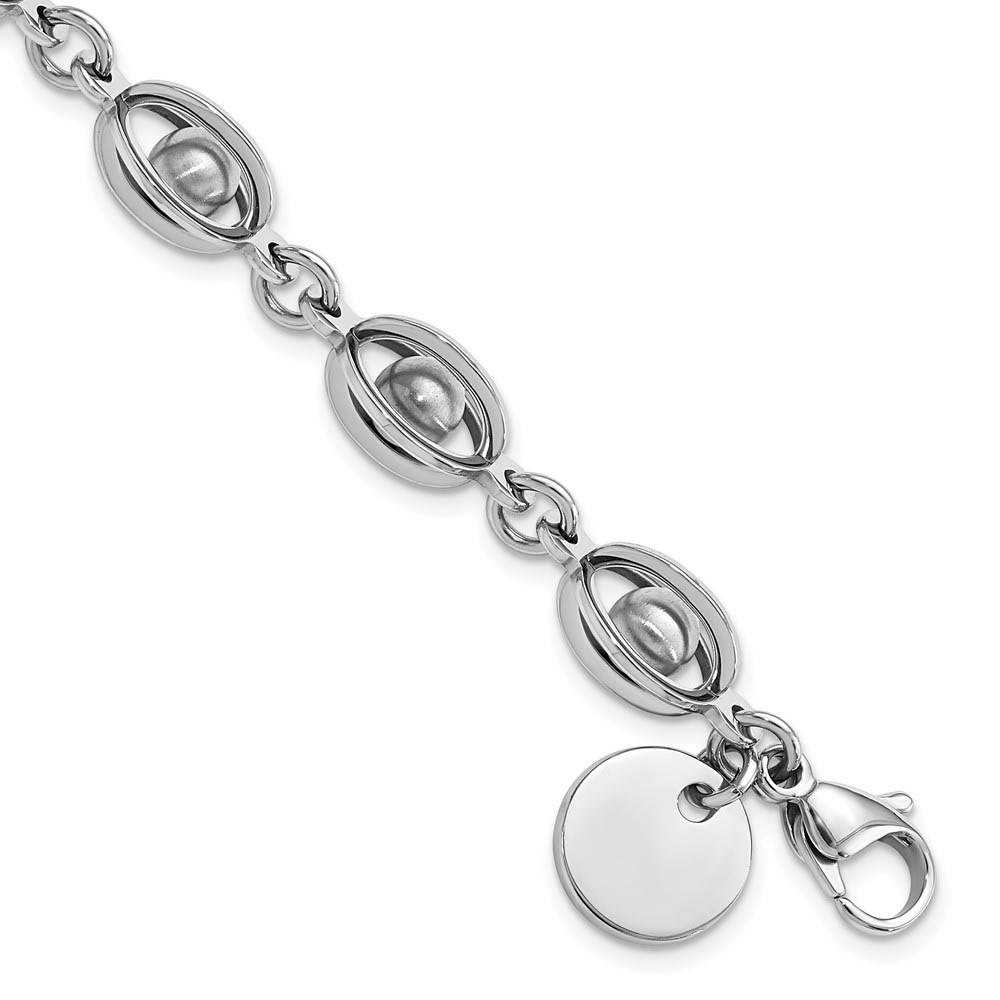 8mm Polished Stainless Steel Caged Bead Bracelet, 7.5 to 8 Inch