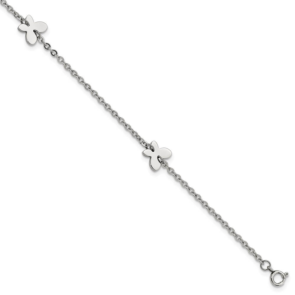 Stainless Steel Polished Butterfly Charms Anklet, Inch