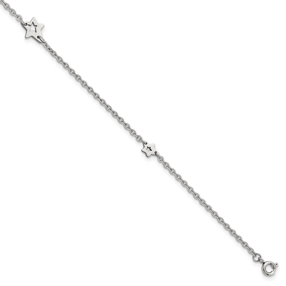 Stainless Steel Cutout Star Charms Anklet, 9-10 Inch